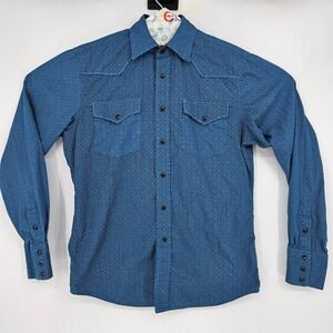 Rodeo Clothing Shirt Mens Small Geometric Blue Pearl Snap Western Long Sleeve‎